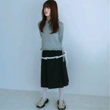 ribbon pleated skirt (black)