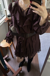 モエラッフルシフォンドレスウィズベルト (ブラウン)
