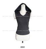 Hairy V-neck hood sleeveless