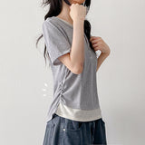 ルーズスリムフィット💫カラーリングレイヤードUネックシャーリングボタンデイリーTシャツ(6 colors)