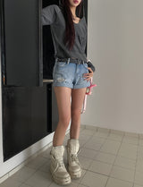 Tani Damage Roll-Up Denim Shorts