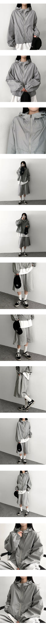 Eason Square Pattern Checkered Windbreaker Hooded Jumper