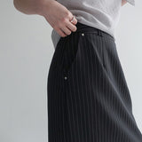 [made/4size] [Soan] Rivet Pintuck Stripe H-Line Slit Long Skirt -3color