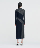 Melange Rib Panelled Long Dress _ NAVY