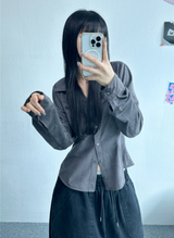 スエードスリムラインシャツブラウス🤎🖤🩶 - 3 カラーズ