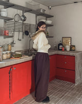 Point lettering brushed wide pants