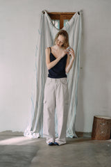  T/T Eyelet shirred knit top (navy)