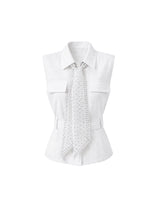 セリーヌドットスカーフリネンスリーブレスブラウス White