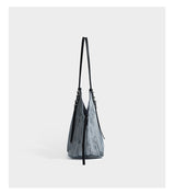 Vertical Stripe Denim Oversized Tote Bag