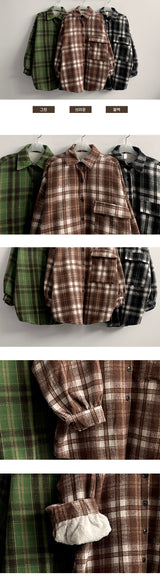 Furden Wool Lining Pocket Oversized Checkered Shirt Jacket