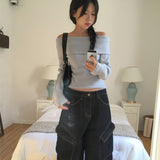 Haezen feminine fit off-shoulder knit T-shirt