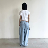 Tiberinus - Baggy Flowy Jeans - Slouchy Balloon-Leg Jeans - Sky Blue - Cotton Denim