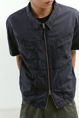 ビンテージウォッシュドフラップポケットワークシャケット (Washed Charcoal)