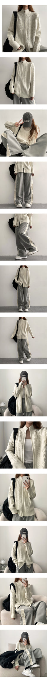 Settle thick half high neck twisted knitwear zip-up