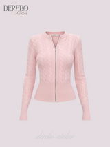 Round Zip-Up Twist Long Sleeve Knitwear