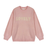 Mona Lovely Lettering Embroidery Loose Fit Round Knit