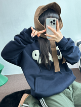 フリース🔥ハットプリンティングレタリングタトゥーパッチビッグフーディー 💙🩶🤎3COLOR