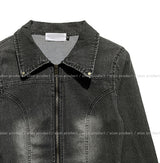 Beto Washing Cut Crop Denim Set Jacket