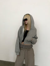 [FLEECE]クリスタルドットクロップドフードジップアップ
