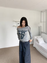 Rush Star Off-Shoulder Print Long-Sleeve Tee (4 Colors)