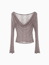 COWL-NECK LACE TOP (MOCHA)