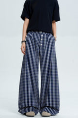 Plaid Button Wide Leg Pants