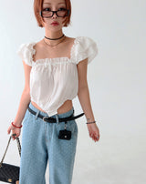 Light blue polka dots and wide pants