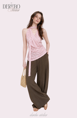 Indie pink choker V-neck wrap sleeveless t-shirt