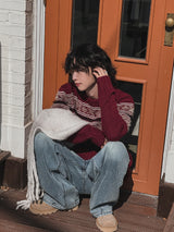 Shell washing wide balloon denim pants