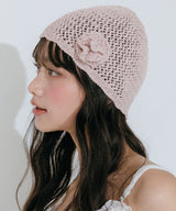 ROSE CROCHET KNIT BEANIE (DEEP PINK)
