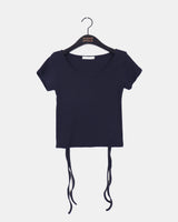 デサバックスリットリボンVネック半袖Tシャツ