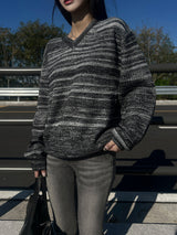 [UNISEX] Overfit mix regular V-neck long sleeve knit (5 colors)
