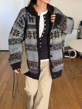 Deep green wool Nordic knit cardigan