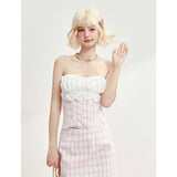[GirlyFancyClub] Pink Plaid Cinched Waist Corset Bustier Top