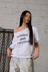 Lettering Oversized One-Shoulder T-Shirt - White
