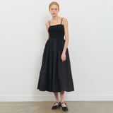 CAP SLEEVELESS SHIRRING LAYERED ONE PIECE BLACK