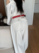 Fine X Strap Two-way Button Wide Long Pants