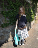 WOOD CHECK FLARE SKIRT