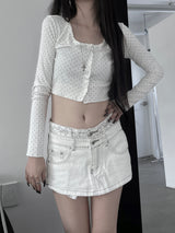 dot button cropped cardigan (2color)