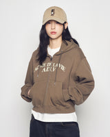 25FW WOMAN アーチシェイプドロゴクロップナッピングフーディージップアップ