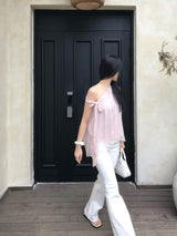 Lovie Unbal One-Shoulder Ribbon Chiffon Blouse