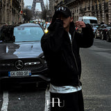 [HFORUS MADE]Layer Shoulder Hooded zip-up IN BLACK