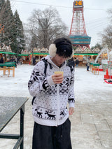 Snowflake Nordic wool knit hooded zip-up