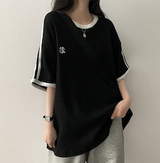 タニエンブロイダリーパターンワッフルトラックボクシーフィット半袖Tシャツ