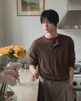 デッキステッチヘンリーネック長袖Tシャツ