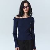 DRAPE OFF SHOULDER KNIT_NAVY