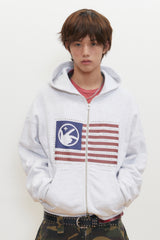 Finger Logo America Crop Hood Zip-Up (Light Gray)