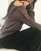 [MADE] エンジェヴィンテージアンティークボタンオフショルダー長袖Tシャツ