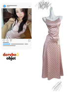 pink silk dot backless skirt two-piece