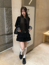 ロジンカラーマッチングカラーボタンスリムロングスリーブTシャツ